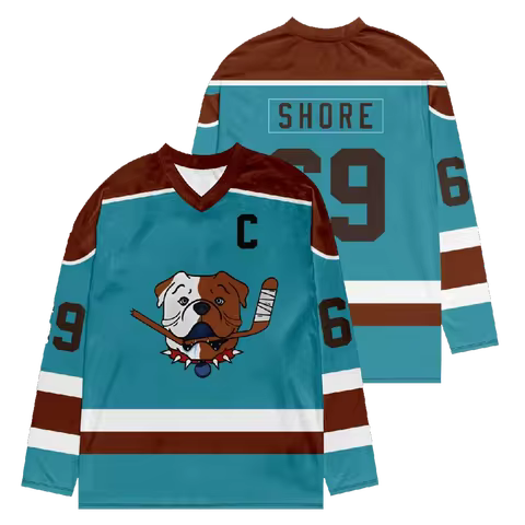 Shoresy 69 Sudbury Blueberry Bulldogs Teal Brown Hockey Jersey Long Sleeve V-Neck T Shirts Sport Cas