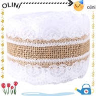 OLINI Burlap Lace Ribbon, White Lace Hessian Jute Ribbon, Ribbon Jute Vintage Jute Lace Ribbon Weddi