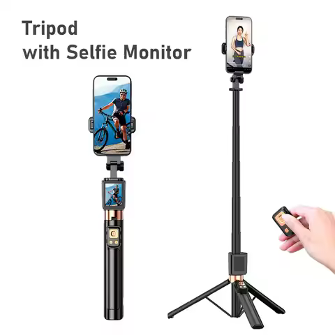 Tripod Stand Selfie Stick with Selfie Monitor Phone Screen Casting Bluetooth Remote Control for iPho