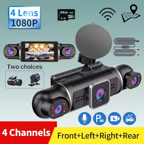 Dash Cam for Cars Free 64GB Dash Cam 360 Degrees Car DVR WiFi GPS 24h Parking Monitor 4 Lens HD 1080
