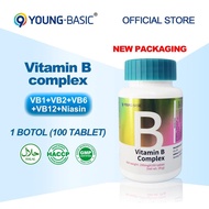 9YOUNG-BASIC Vitamin B Complex, 100 Tablet, B1, B2, B6, B12, Niacin, Biotin,Folat |  Menggalakkan Ra
