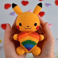Pikachu plush with rainbow heart / Pride Pikachu / Gift pokemon fan