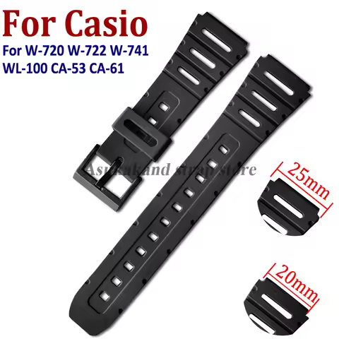 Silicone Strap 20mm for Casio for W-720 W-722 W-741 WL-100 CA-53 CA-61 Watch Band Rubber Plastic Buc