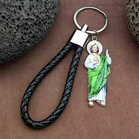 San Judas Tadeo Keyholder For Women Men Alloy Gold Color St.Jude Religious Key Chain Jewelry Gifts