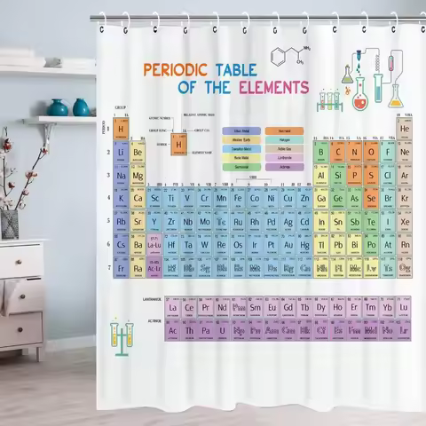 Periodic Table of Elements Washable Dirt-Resistant Shower Curtain Shower Head waterproof Polyester B