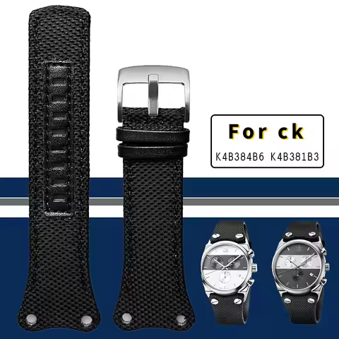 Nylon + leather strap black Brown blue men's wristband For CK K4B384B3 K4B371B6 K4B371B3 K4B384B6 ca