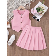 Kathryn Girls Kids Breasted Vest and Mini Skirt Set 42129