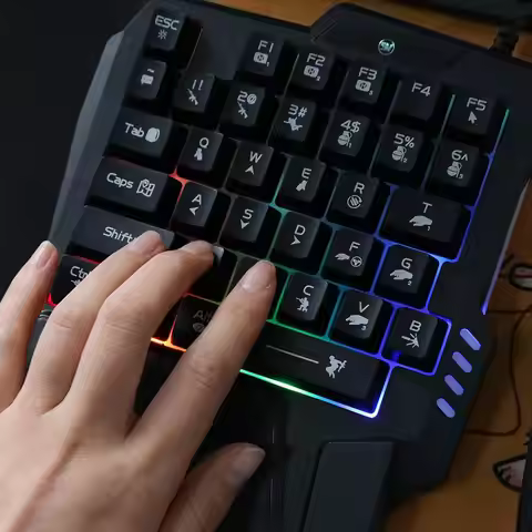 USB Single Hand Keyboard Luminous Ultra-slim One Handedly Keyboard 3 Color Backlight Mini Gaming Mec