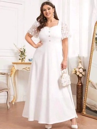 EMF Plus Size Wedding Civil Party Plain White Dress Fit to XL