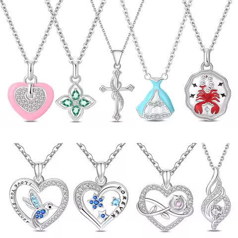 Four-Leaf Clover Lobster Necklace 925 Sterling Sliver Wedding for Women Shining CZ Zircon Necklace F