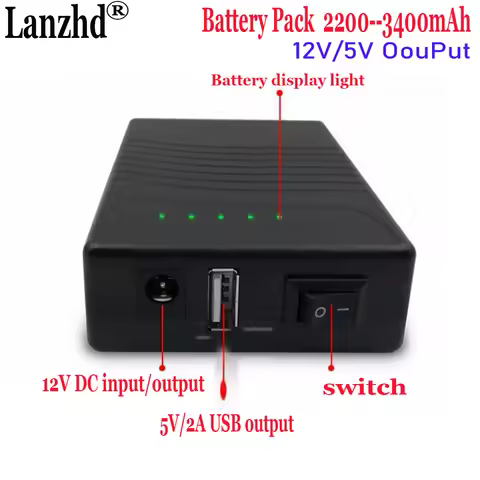 Lanzhd NEW 5V 12v 18650 3400mAh Lithium Li ion Battery pack 3S1P DC 12V and USB 5V Mobile power With