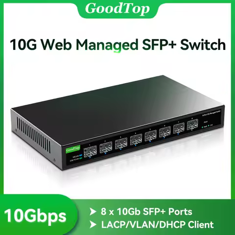 GoodTop 8 Port 10Gb Smart Web Managed SFP+ Switch,10G Optical SFP+ Ethernet Fanless Homelab Network 