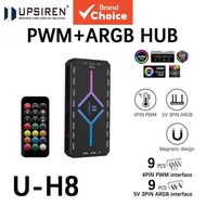 UPSIREN U-H8 5V 3-pin ARGB & 4-pin PWM hub for computer case fans, with synchronized lighting, botto