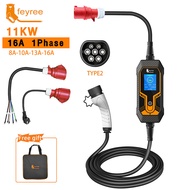 Feyree EV Charger Type2สายชาร์จรถไฟฟ้าที่ชาร์จ EV แบบพกพา Type2ที่ชาร์จ7KW 3.5KW 11KW 5เมตรสายปรับกร