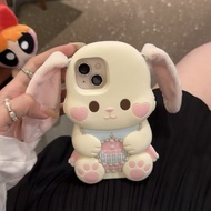 Ins Cartoon 3D Handheld Plush Long Ears Bunny Phone Case Compatible for iPhone 17 16 15 14 13 12 11 