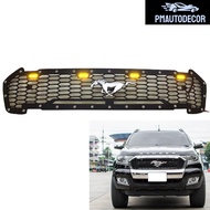 กระจังหน้า มีไฟ LED สีเหลือง โลโก้ม้า โครเมี่ยม รุ่น ฟอร์ด เรนเจอร์ FORD RANGER XLT WILDTRAK ปี 2015 2016 2017 2018 สีดำด้าน 1 ชิ้น เปลี่ยนเฉพาะตรงกลาง