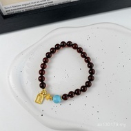 Retro New Chinese Style Temperament Bracelet Sterling Silver Blood Amber Natural Turquoise Elastic R