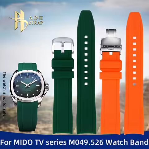Curved Waterproof Silicone Watch Strap For Mido New Multifort TV Series M049.526 Rubber Watch Band 2