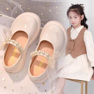 Children's princess shoes 2023 spring and autumn new soft bottom girls white leather shoes small leather shoes Pearl Mary Jane shoes