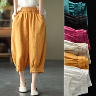 Women 3/4 Length Cotton Linen Loose Casual Long Harem Pants Trousers
