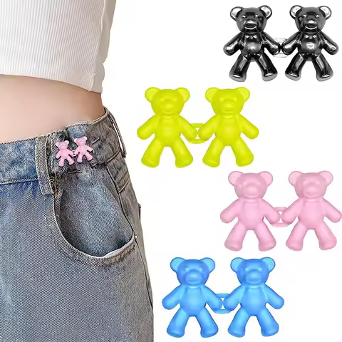 1/2Pair Bear Shaped Jean Button Adjustable Jean Button Waist Buckle Snap Pants Buckle Extender Repla