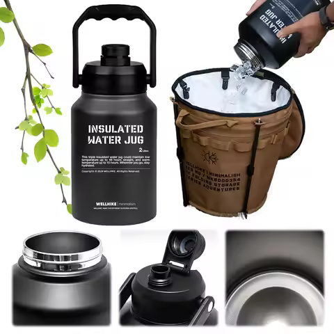 2L Insulated Water Jug Stainless Steel Gym Training Water Bottle Keeps Hot Cold Portable Water Cup B