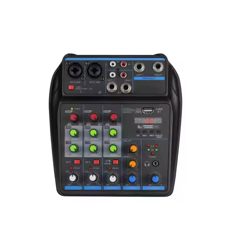 4 Channel Mixer DJ Mixing Console with Bluetooth 48V Phantom Power Monitor Karaoke System USB Mixer 