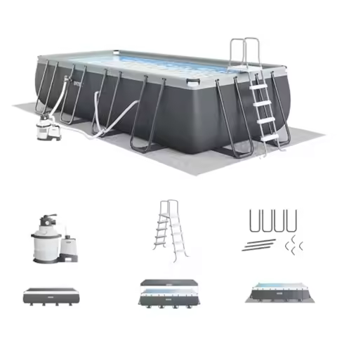 18 ft x 9 ft 52 in Rectangular Above Ground Pool Set with Steel Frame Sand Filter Pump 1500 GPH Ladd