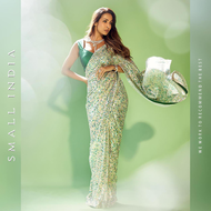 {**ส่งฟรี**} SMALL INDIA 🥻 Presenting Party Wear Saree ชุดสาหรี 🥻 Women Sequence Green Saree