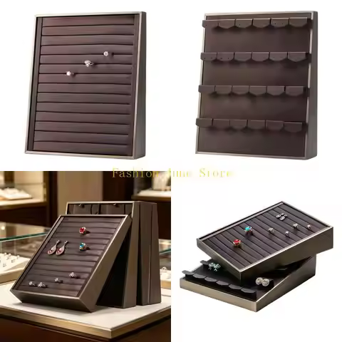 N5KA PU Leather Jewelry Storage Stand Display Case For Rings Earrings Necklaces