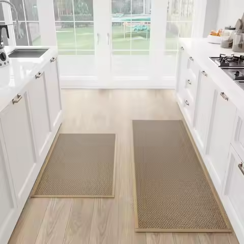 Washable Non-slip Kitchen Rug Running Rug, Faux Woven Kitchen Mat Kitchen Runners With Back Made Of