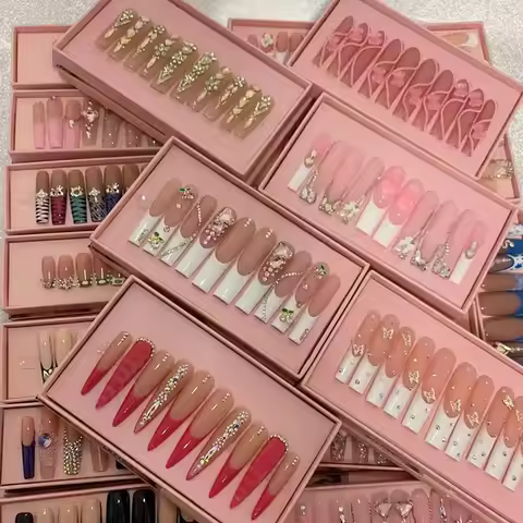 French Tip Press On Nails Long Coffin False Nails Press On Acrylic Glue On Nails Full Cover False Na