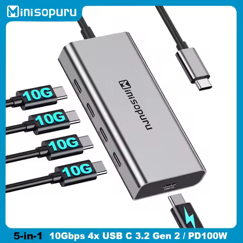 Minisopuru Hub USB C HUB Type C to 5 port 10Gbps USB C 3.2 Gen 2 PD 100W Multiport Adaptador for Mac