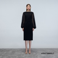 VICKTEERUT (ราคาปกติ 14880-.) Re-Edition Voluminous Sleeve Boat Neck Midi Dress เดรสแขนพอง เดรสเข้าร