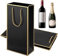 7"X3.5"X13.8" Double Wine Gift Bag, 2 PCS Luxury Wine Bottle Gift Bags, Reusable Liquor Bag with Gol