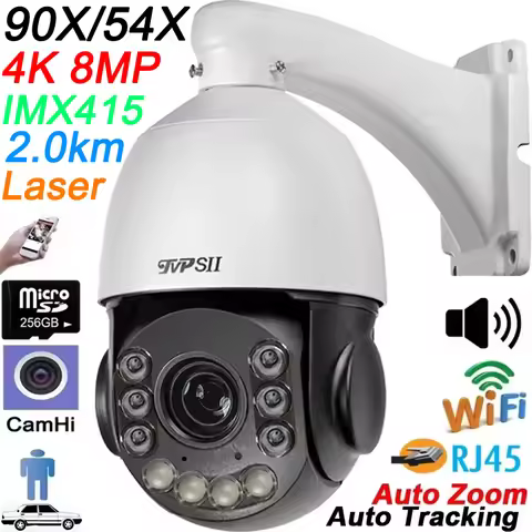 Max.512G Metal Laser Infrared Auto Tracking CamHi 8MP 4K 90X Zoom Audio 360° 2.4GHz 5.0GHz WIFI RJ45