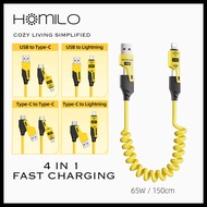 Fast Charging Cable 65W 4-in-1 Type-C/USB-C Car Charger PD27W Data Cable for iPhone16 Huawei Samsun