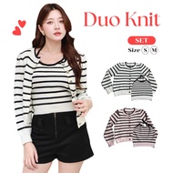 JARINYA เสื้อคาร์ดิแกนลายทางแขนยาว+สายเดี่ยวผูกคอ