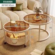 Others - 奶油風長虹玻璃子母雙圓茶几組合小戶型創意桌 可移動伸縮茶几（快遞送貨上門）（平行進口）