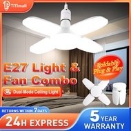 Ceiling Light E27 Fan Foldable 28W LED Bulb 40 Bulb Deformation for Home Warehouse and Garage White 