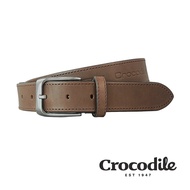 Crocodile 鱷魚皮件 義大利馬鞍皮 寬版 打洞皮帶 35MM-0102-35004-咖啡色/ 40腰