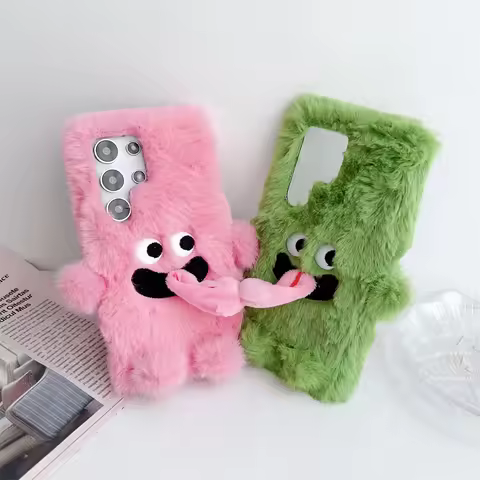 Phone Case for Samsung Galaxy S24 S21 S22 S20 S23 Ultra Plush Funny Cute Couple Plush Magnetic Stick