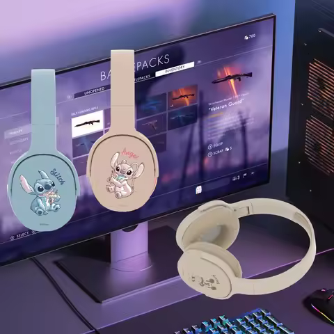 P2961 Disney Stitch Wireless Bluetooth Headphones Over Ear HiFi Stereo Headset Gamer Music Sports Ea
