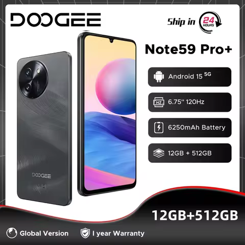 Global Version DOOGEE Note59 Pro+ 5G Smartphone 6.75" HD+ 120Hz 12GB 512GB UNISOC T8200 50MP Camera 