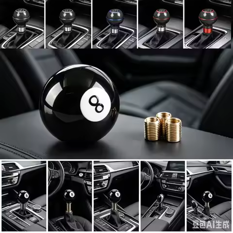 Universal Car Round Ball Shape Resin Gear Shift Knob Black 8 Billiards Manual Transmission Shifter H