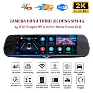 Mirror Dash Camera D85 Using 4G MH Sim, 8 Inch 128GB IPS Touch - Remote vehicle management, 2-way co