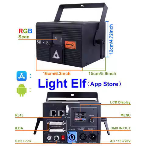 5W RGB Animation Scan Projector Lights DMX ILDA IOS & Android Phone App Edit Program For Bars Disco 