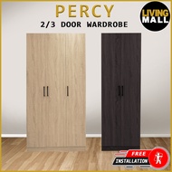 LivingMall Percy Premium 2 Feet 2 Doors / 3 Feet 3 Door Wardrobe Laminated Back Panel - Free Install