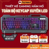 FreeWolf K618 Gaming Keyboard Comes with Armrest, 10-Mode RGB Led Keycap, Solid Steel Frame