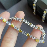 Pure 18K White Gold Imported D Color Moissanite Heart Yellow White Diamond Bracelet AU750 Inlaid Sim